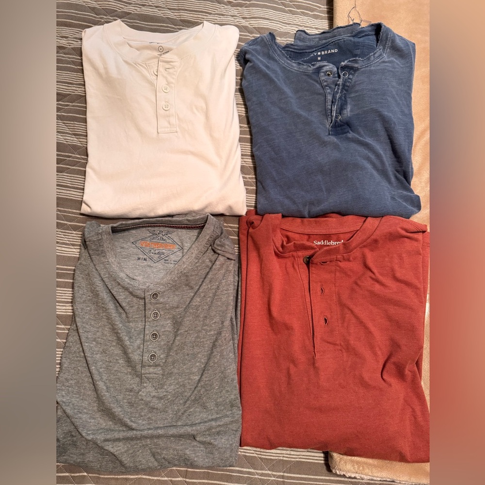 Men's Henley Shirt - Rust, Blue, Gray, White